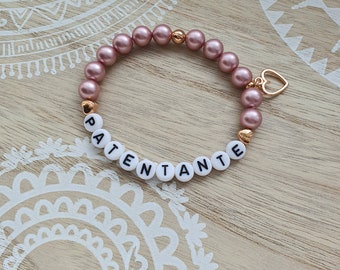 PATENTANTE Armband  Swarovski Perlen altrosa roségold Taufe Geburt Freundin Perlenarmband Patentante