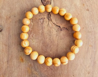 ॐ Bracelet perles en bois d'olivier, perles en bois d'olivier véritable d'Italie 8 mm
