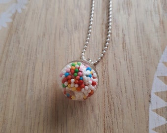 Kette mit echten Zuckerperlen Glaskugel silber Candy Kugelkette versilbert