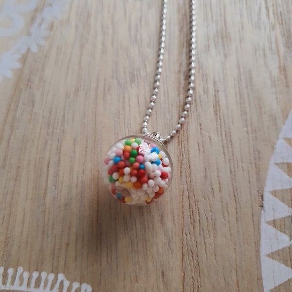 Kette mit echten Zuckerperlen Glaskugel silber Candy Kugelkette versilbert