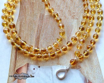 Mala Y-Kette ⋆ Bernstein ⋆ mit Ring für Charms gelb topaz Kette silberTropfen Charmträger gold