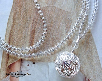 Y-Kette ⋆ Blume des Lebens ⋆ Kugel Bergkristall Lebensblume Kette Reiki Silber Yoga