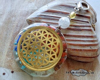 Wechselanhänger ॐ Orgon ॐ Blume des Lebens gold cracked Bergkristall Bernstein Lebensblume Anhänger Charm Orgonit