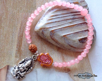 Armband ⋆ Ganesha ⋆ Glasperlen coral Hamsa Rosa Orange Rudraksha Same Hand der Fatima Yoga Elefant