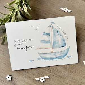 Personalisierte Karte zur Taufe SEGELBOOT / mit Name und Datum / Gottes Segen / Alles Liebe