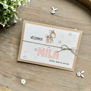 Glückwunschkarte Geburt personalisiert mit Name / Babykarte / Zum Nachwuchs / Mädchen