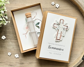 Geldgeschenk zur Kommunion mit Name personalisiert / Geschenkverpackung Erstkommunion Kreuz