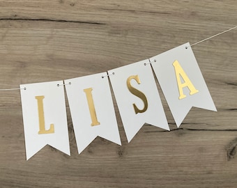 Personalized Garland Gold / 60 x 105 mm / Name / Pennant Chain / Birth / Pennant / Pennant Garland