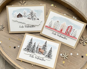Weihnachtskarten Set / Frohe Weihnachten / Klappkarte