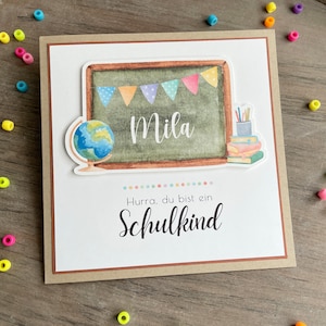 Glückwunschkarte zur Einschulung personalisiert mit Name / Hurra Schulkind