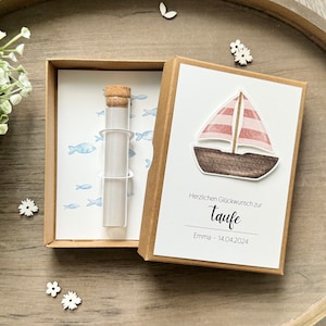 Geschenkverpackung zur Taufe mit Name personalisiert / Geldgeschenk Babygirl / Boot