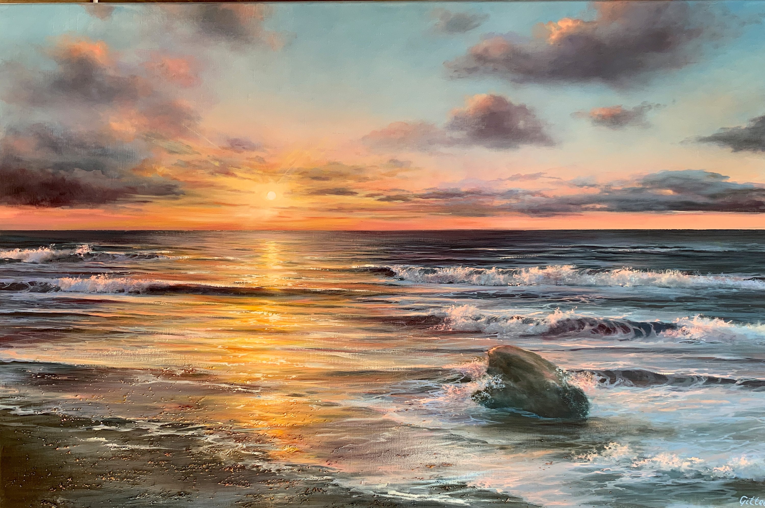 Original Sonnenuntergang Ölgemälde, Meereslandschaft, Wanddekoration, Kunst  120x80