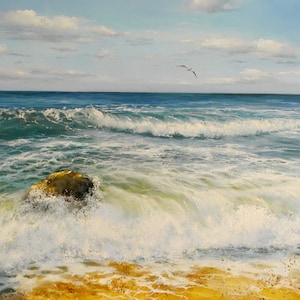 Sea Realism Seascape Coast Ocean Oil Painting on Canvas, Wall Art