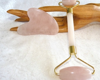 Sale-Rose Quartz Facial Roller and Gua Sha Tool Sculpting Beauty Set