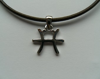 Colgante de Piscis con correa de cuero, signo zodiacal