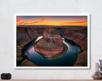 Fotografía de paisaje de Horseshoe Bend Sunset Canyon, arte mural de Arizona (descarga digital)