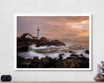 Portland Head Light Sunrise, Maine Seascape | Wall Art Digital Download