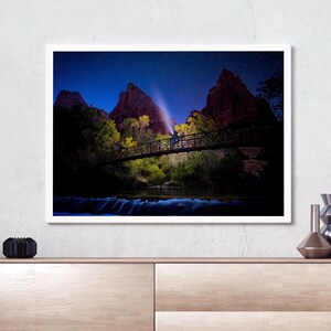 Zion National Park, Court of the Patriarchs, Utah, Wall art, Landscape Photography, Stars, Night, Virgin River, c, Digital download