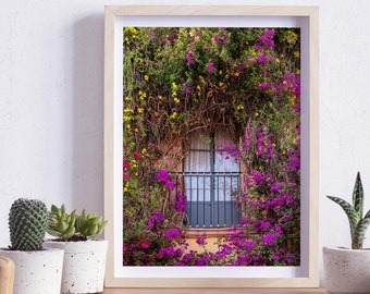 Querétaro, Mexico, an pretty window on a Wall with flowers, Photography, Wall Art, Print, Digital Download