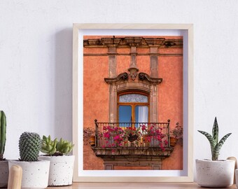 Querétaro, Mexico, a pretty window on a orange Wall, Photography, Wall Art, Print, Digital Download