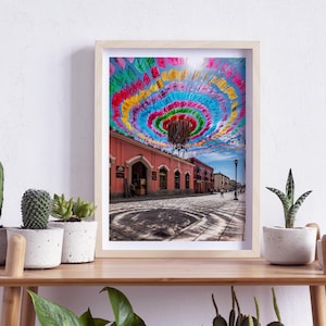 Oaxaca de Juárez, Mexico, Flags, Street, Festive, Colourful Streets, Photography, Wall Art, Print, Digital Download