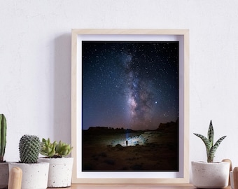 Fotografía nocturna de la Vía Láctea en el desierto, arte mural de paisajes de Arizona (descarga digital)