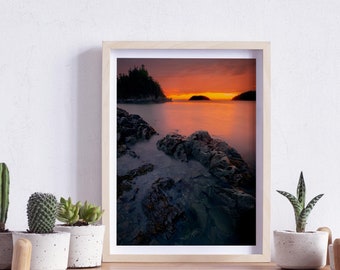 Atardecer en el Parque Nacional Bic, costa de Quebec / Impresión fotográfica para pared (descarga digital)