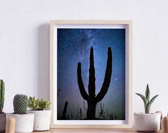 Cactus saguaro bajo la Vía Láctea, La Paz, México / Impresión fotográfica para pared (descarga digital)