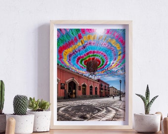 Oaxaca de Juárez, Mexico, Flags, Street, Festive, Colourful Streets, Photography, Wall Art, Print, Digital Download