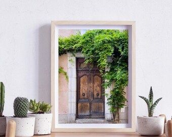 France, Europe, Ancien Wood Door with green tree, Photography, Wall Art, Print, Digital Download