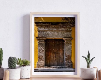 Cholula, Mexico, an old Door on a Orange Wall, Photography, Wall Art, Print, Digital Download