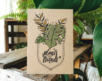 Postkarte plants are friends Monstera Lettering Kraftpapier Blumen floral Grußkarten