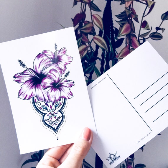 Postkarte Hibiskus Ornament Tattoo Artprint Kunstdruck Auf Etsy