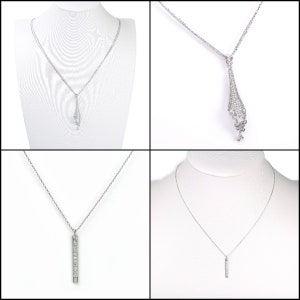 2 Silver Tone Necklaces with Sparkling Crystal Pendants, Timeless Gift for Women, Ladies and Teen Girls, Large Pendant, Bar Necklace