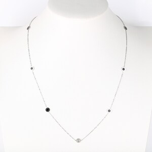Silver, Gold or Rose Tone Station Necklace with Delicate Jet Black Faux Onyx Circles, Timeless Gift for Women, Ladies, Teens and Girls