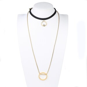 Trendy Gold or Silver Tone Layered Choker Necklace Combination with Circular Pendants & One Crystal, Timeless Gift for Women, Ladies, Teens