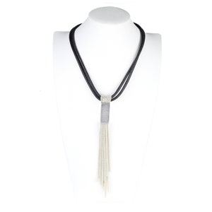 Stunning Jet Black Statement Necklace with Silver or Gold Tone Mesh Tassel, Timeless Gift for Women, Ladies, Teens and Girls