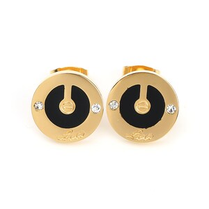 Sophisticated Gold Tone Earrings With Faux Onyx Inlay & Captivating Crystals, Timeless Gift for Women, Ladies, Teens and Girls
