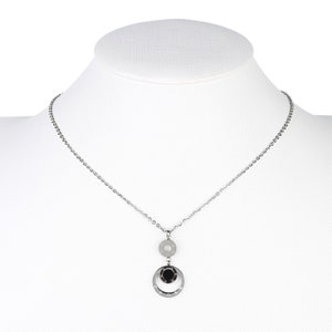 Silver or Gold Tone Necklace & Circular Pendant With Jet Black Faux Onyx Inlay, Timeless Gift for Women, Ladies, Teens and Girls