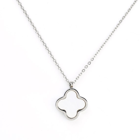 REVERSIBLE Silver Tone Necklace With Jet Black Faux Onyx & Lily
