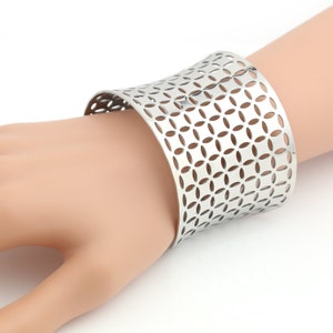 Edgy Silver Tone Cuff Bracelet With Contemporary Cut Out Design, Timeless Gift for Women, Ladies, Teens and Girls