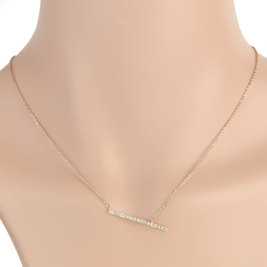 Sleek Rose, Gold or Silver Tone Pendant Necklace with Captivating Crystal Bar, Timeless Gift for Women, Ladies, Teens and Girls