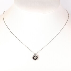 Silver, Rose or Gold Tone &quot;FOREVER LOVE&quot; Necklace and Circle Pendant with Jet Black Faux Onyx, Timeless Gift for Women, Ladies, & Teen Girls