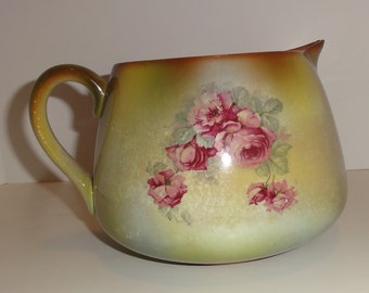 Antique 1880-1910 Franz Anton Mehlem Bonn hand painted cider pitcher. Royal Bonn Porcelain Factory, Germany -- roses + GIFTS