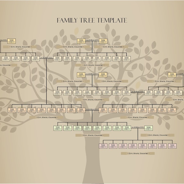 5 Generation Customizable Family Tree Template - Adobe Illustrator