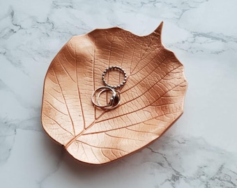 Handmade rose gold clay leaf ring dish/trinket dish