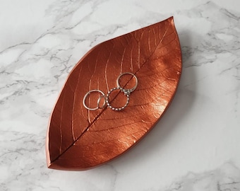 Handmade copper clay leaf ring dish/trinket dish