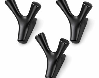 CUBO Black Wall Hooks Set of 3 – Modern Minimalist Metal Coat Hooks, Heavy Duty 10kg Wall Hangers for Entryway Bathroom