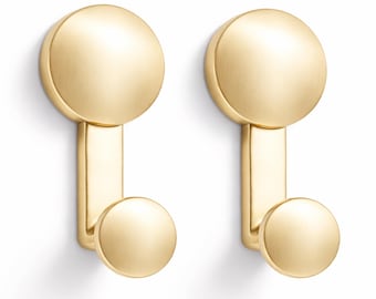 Set of 2 AMARO Gold Wall Hooks | Brushed Gold Minimalist Hooks | Hidden Mount Metal Hooks | Bathroom, Kitchen & Entryway Organizer