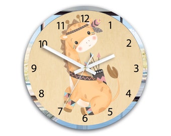 Wall clock Indian giraffe  30cm - 11.81" cute  giraffe , kids wall clock, Baby Girl Nursery, Room Decor with silver mirror frame